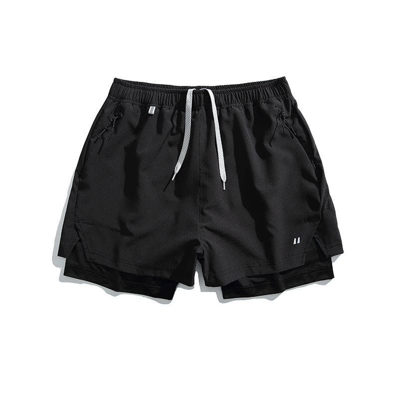 夏季戶外拼色假兩件短褲女寬鬆運動跑步速幹直筒五分休閒褲