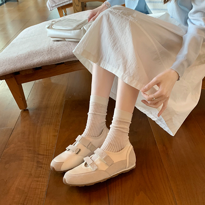 雙魔術貼軟底軟面芭蕾單鞋瑪麗珍運動風休閒鞋女