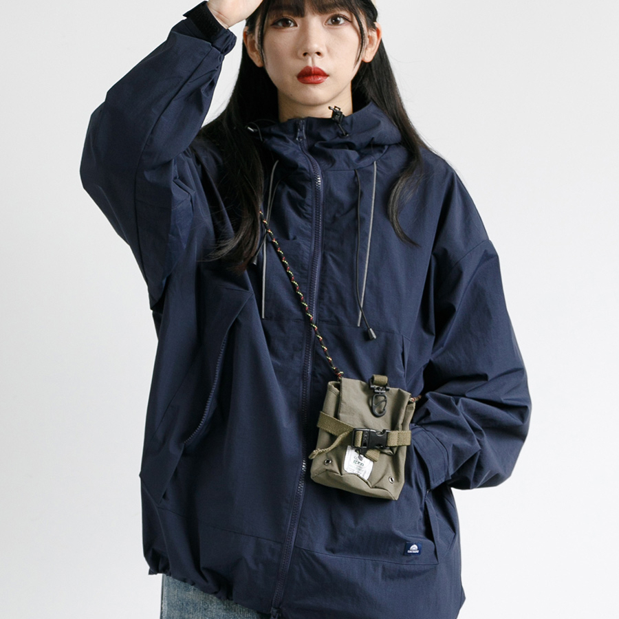 日系連帽戶外工裝拉鍊大口袋衝鋒衣夾克女中性風寬鬆短外套