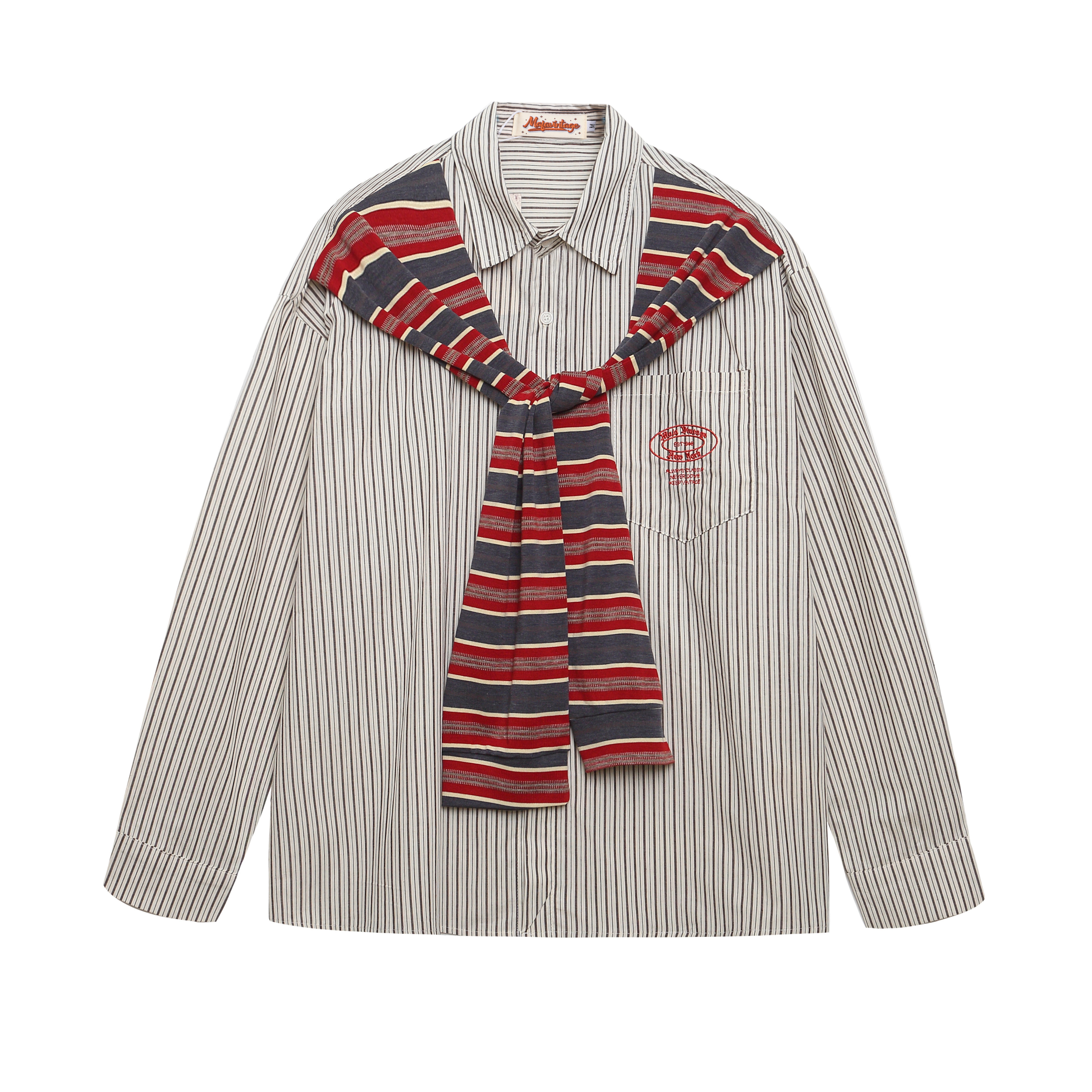 復古設計感披肩條紋長袖襯衫女秋季新款小眾寬鬆百搭襯衣