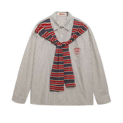 復古設計感披肩條紋長袖襯衫女秋季新款小眾寬鬆百搭襯衣