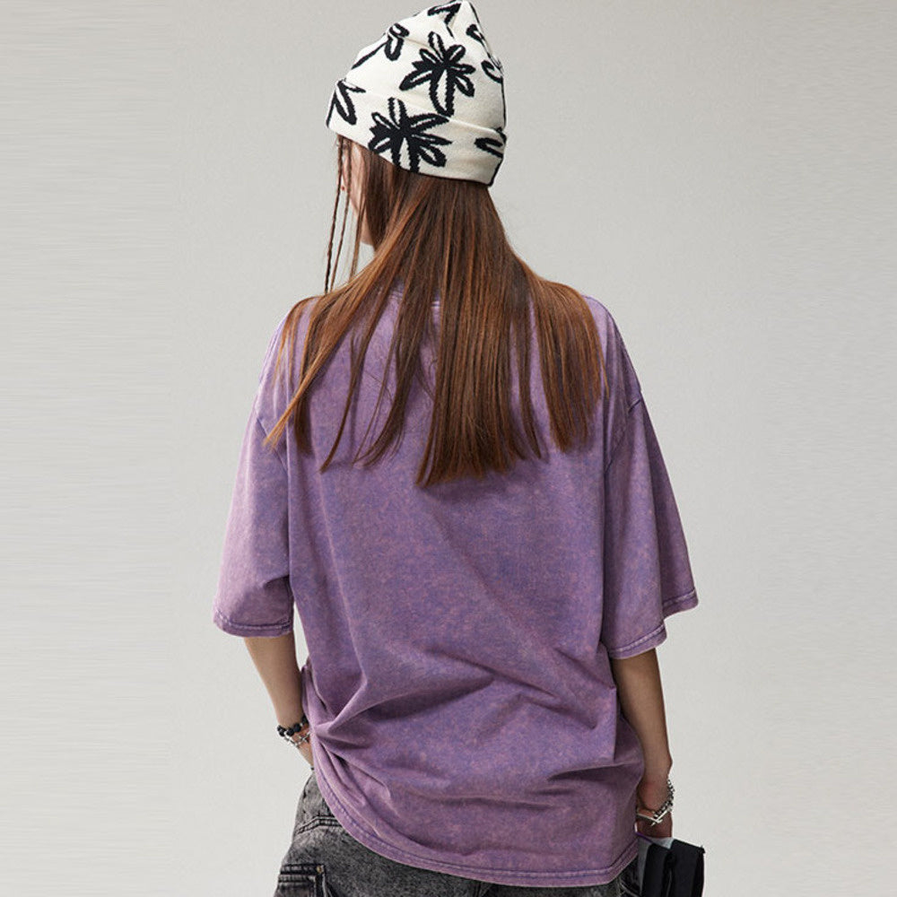 設計感刺繡水洗重磅短袖T恤女oversize上衣