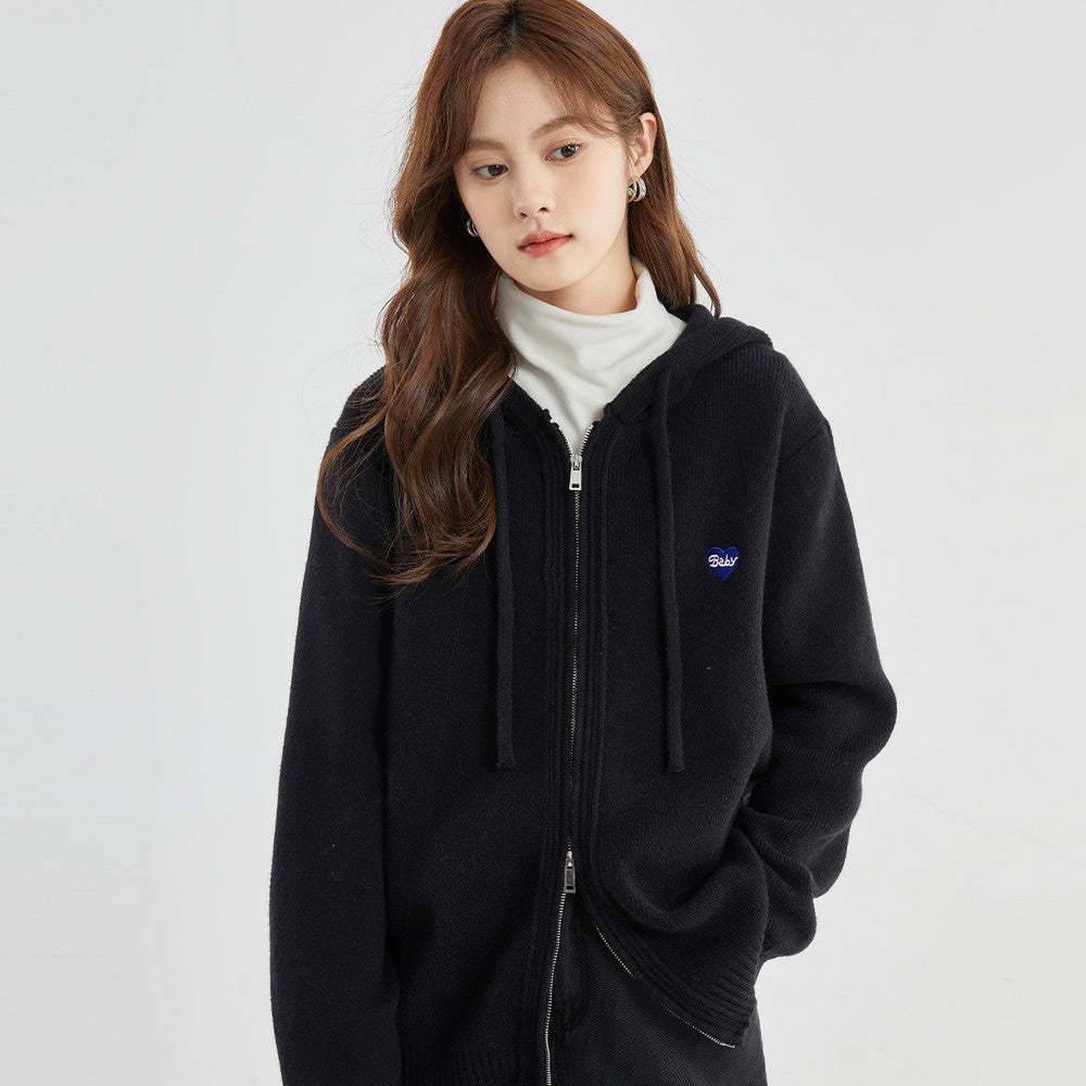 灰色連帽針織開衫外套女2024秋季新款寬鬆上衣