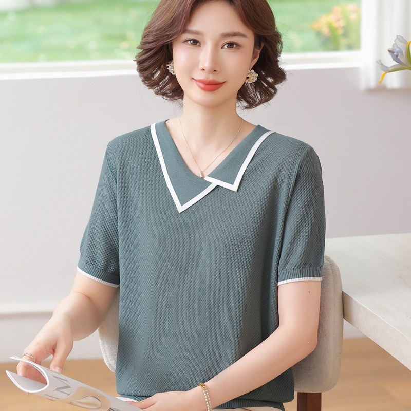 洋氣冰絲短袖T恤中年女裝夏裝2026新款薄小衫中老年夏季上衣