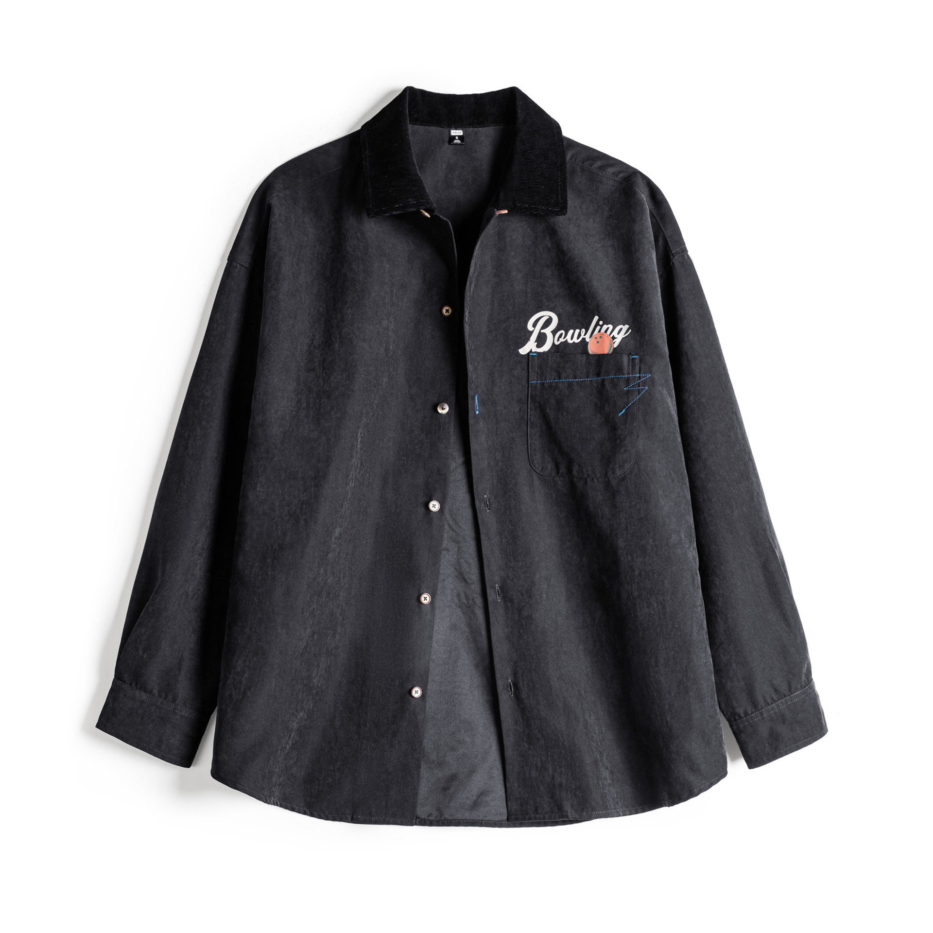 黑色復古桃皮絨古巴領襯衫印花外套長袖上襯衣內搭疊穿女士春