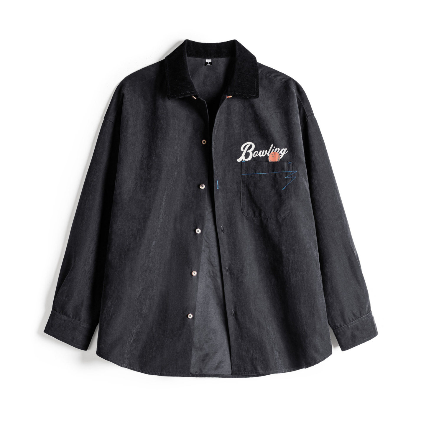 黑色復古桃皮絨古巴領襯衫印花外套長袖上襯衣內搭疊穿女士春