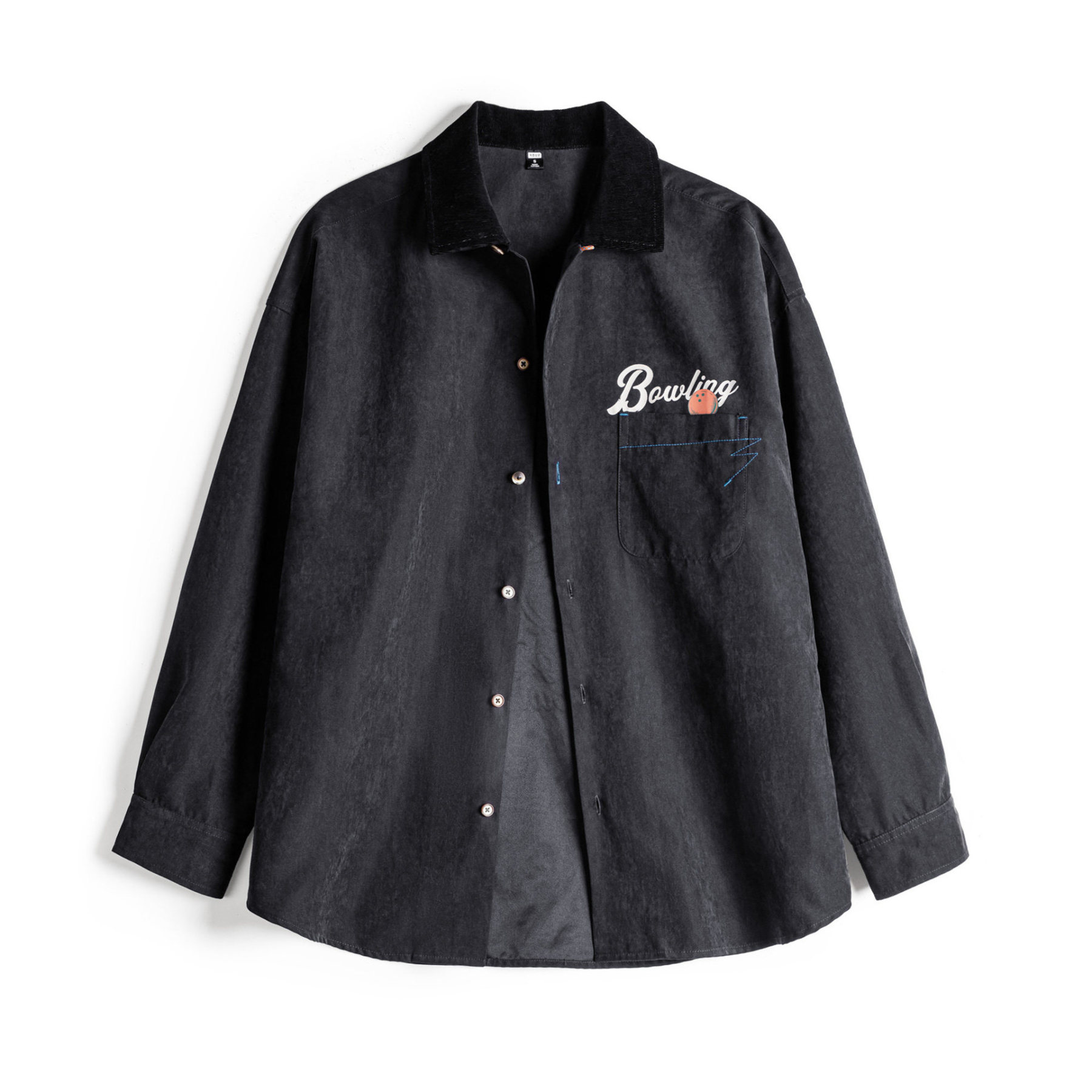 黑色復古桃皮絨古巴領襯衫印花外套長袖上襯衣內搭疊穿女士春