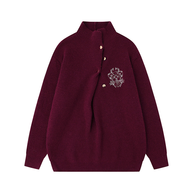 美式街頭不規則褶皺設計感高領毛衣女秋冬高智感針織衫