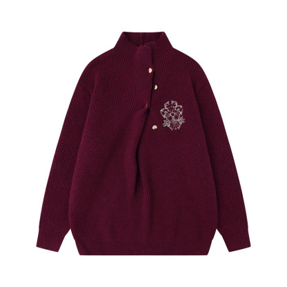 美式街頭不規則褶皺設計感高領毛衣女秋冬高智感針織衫