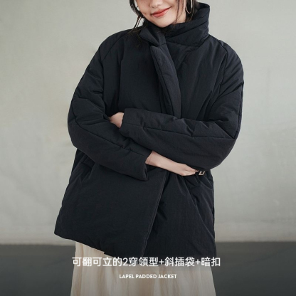 馬登女裝 基礎大翻領棉衣通勤寬鬆麵包服舒適保暖百搭厚棉襖外套冬季女