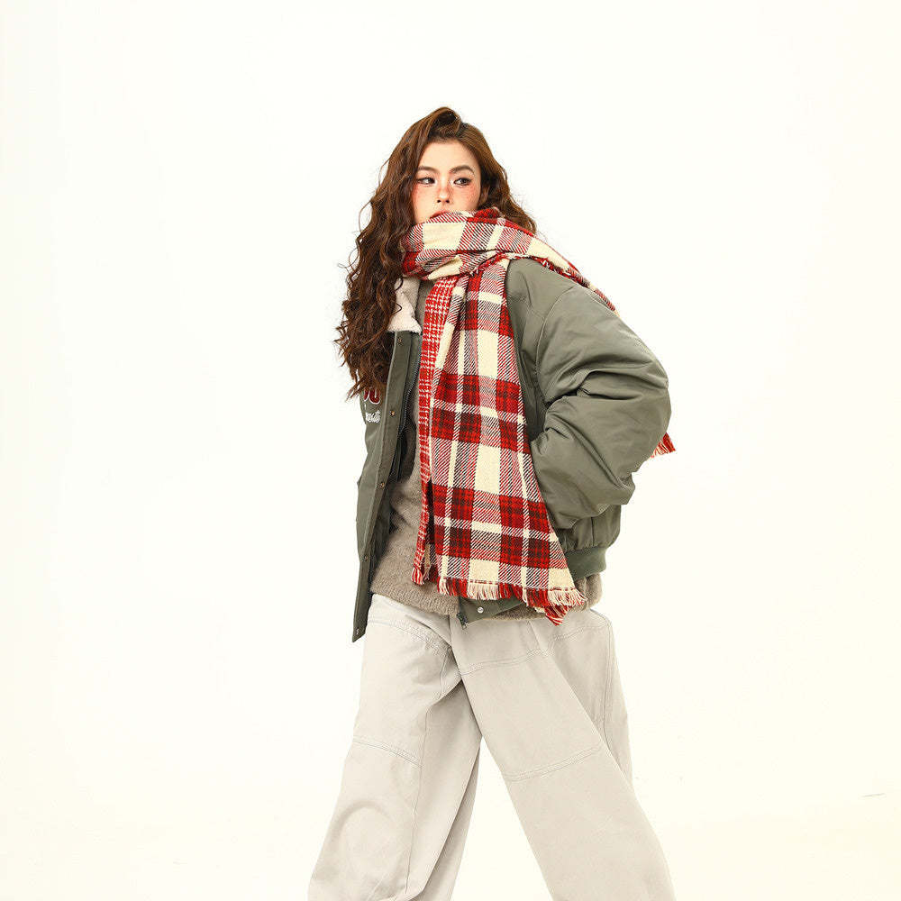 美式復古羊羔毛翻領棉服外套女冬季新款加厚保暖棉衣棉襖