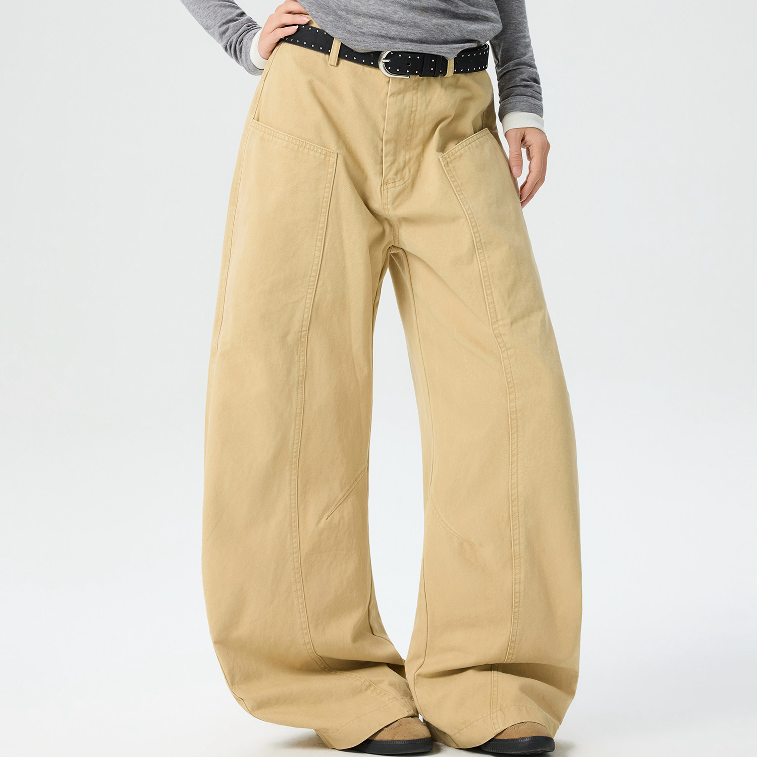 美式復古解構設計感廓形彎刀褲女寬鬆闊腿潮牌工裝褲子