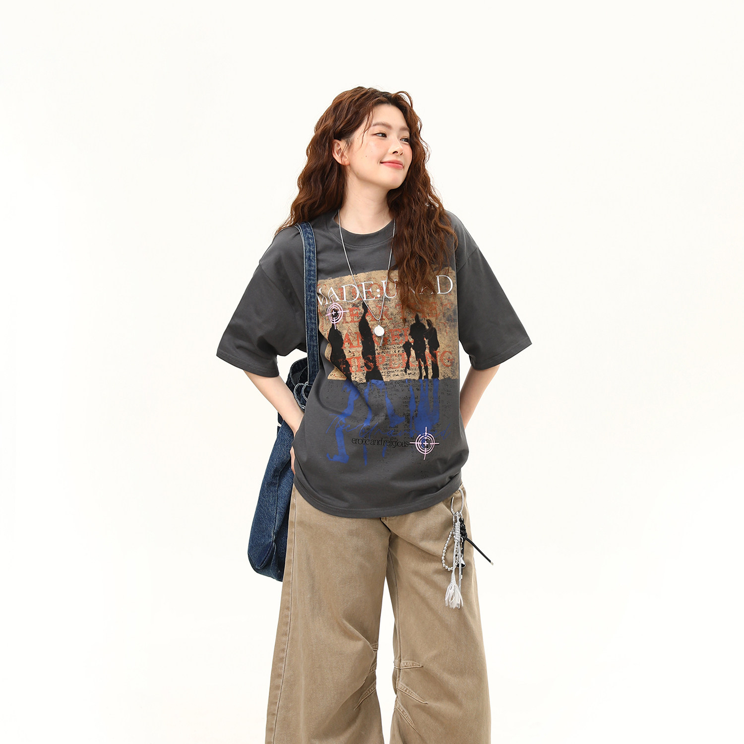 美式復古做舊印花短袖T恤女夏季新款寬鬆百搭上衣