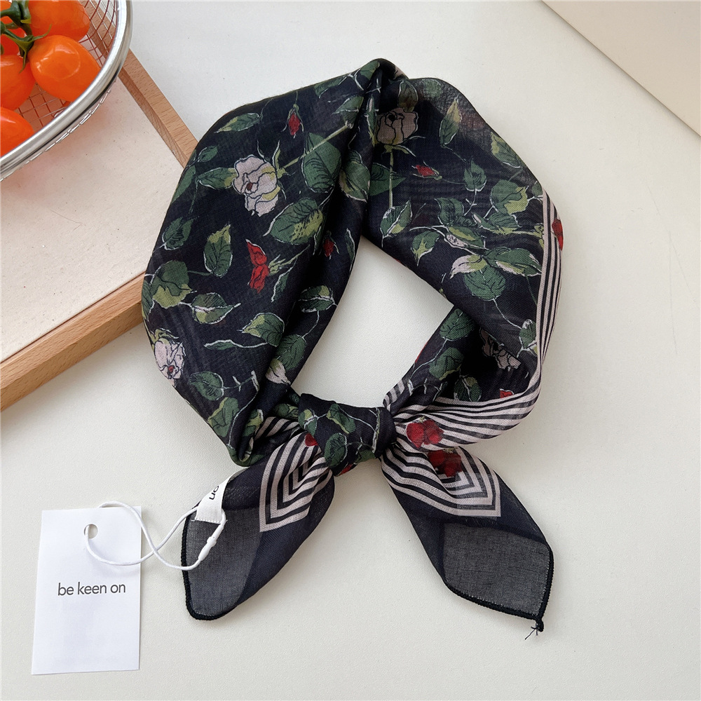 復古田園風高級感絲巾女系脖子時髦百搭領巾棉麻透氣配襯衫小方巾