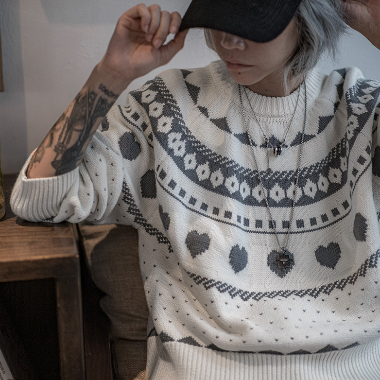 馬登女裝 復古費爾島提花毛衣氛圍感秋冬針織衫保暖上衣打底衣女