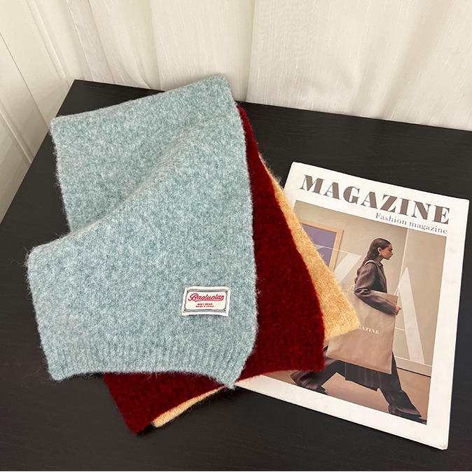 新款日系多巴胺撞色羊毛圍巾女秋冬季保暖百搭軟糯針織圍脖