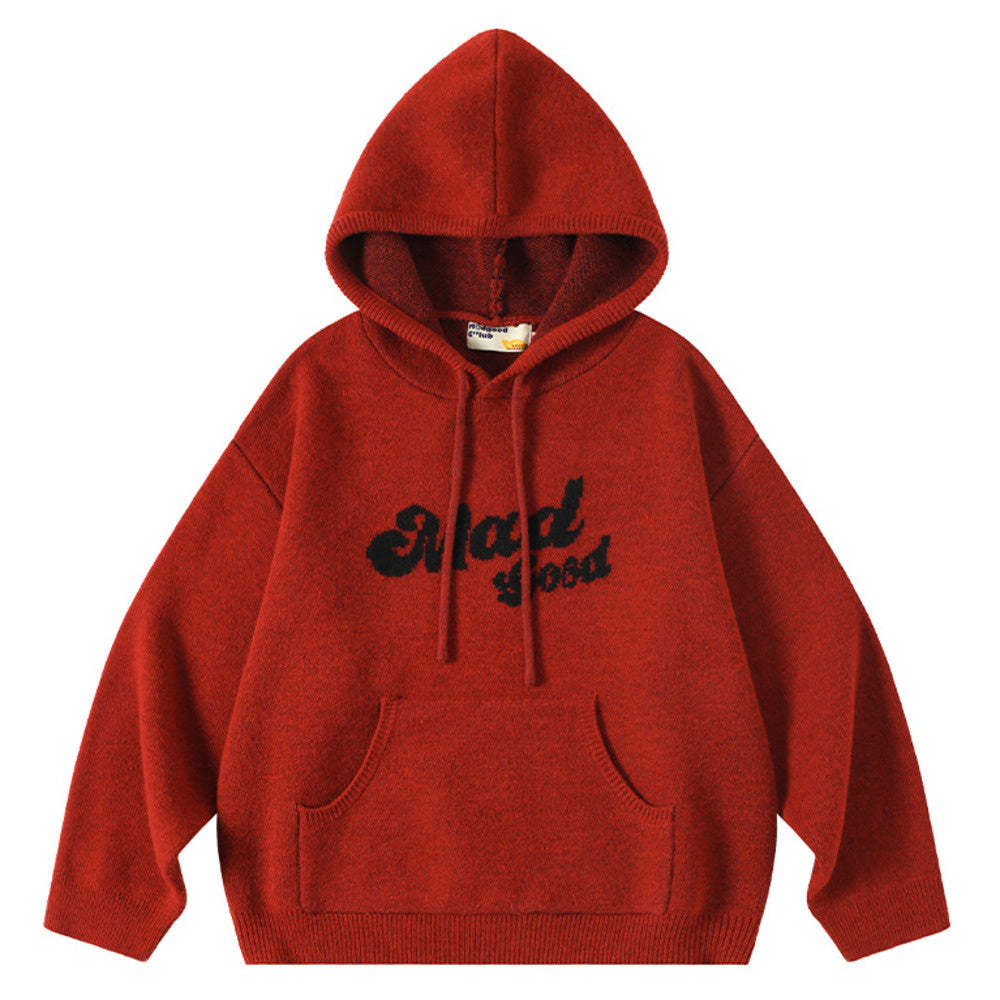 撞色logo提花連帽寬鬆高克重毛衣針織衣秋冬