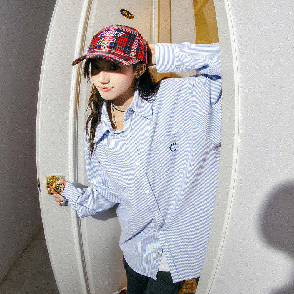 條紋襯衫女2024早秋新款上衣韓系別致小個子薄襯衣