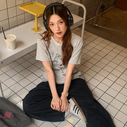 貼布繡短袖t恤女夏季新款小個子寬鬆顯瘦純棉上衣