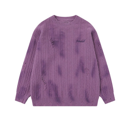 美式復古噴繪紮染毛衣女秋冬新款慵懶風套頭寬鬆針織衫