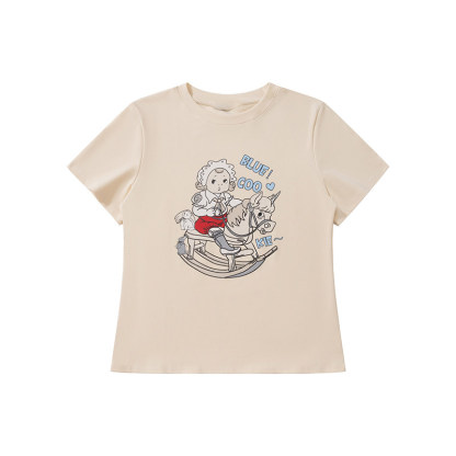 夏季新款復古通勤卡通創意印花正肩T恤女微寬鬆顯瘦短袖