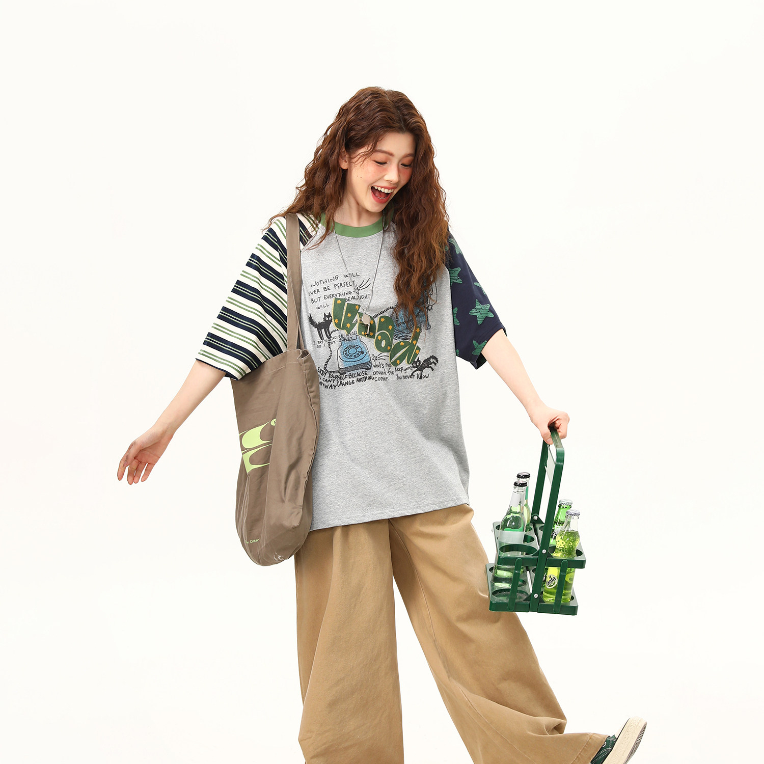 夏季新款撞色條紋插肩袖設計感短袖T恤女潮流高級感