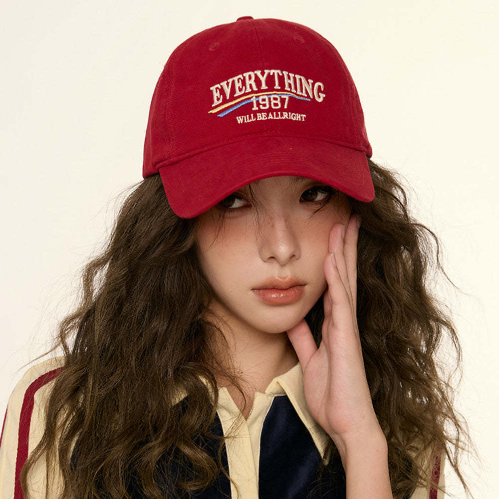 美式復古顯白酒紅色鴨舌帽子女顯臉小街頭休閒寬彎簷深頂棒球帽