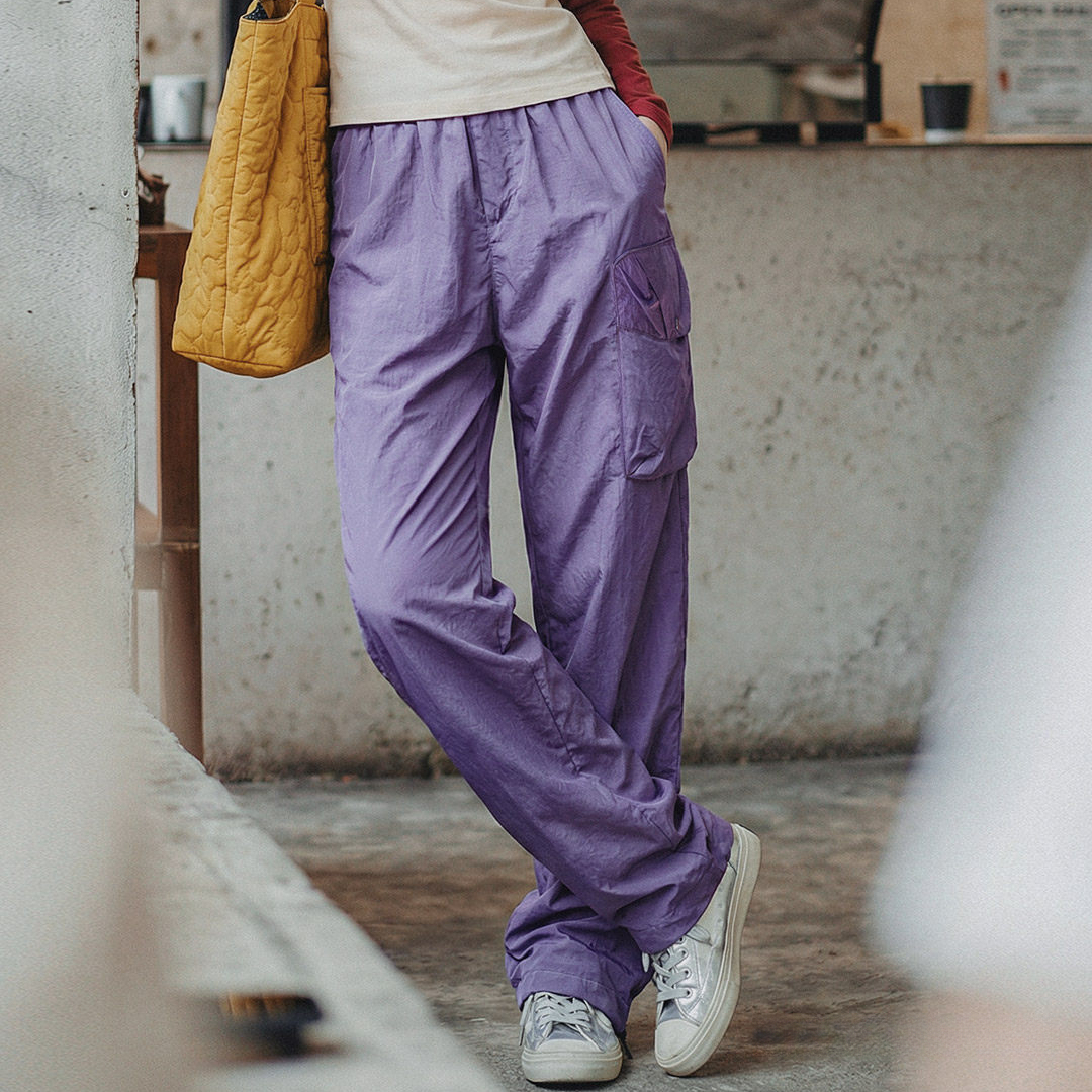 寬腰頭輕薄款戶外速幹運動直筒抽繩束脚休閒工裝褲子女士春夏