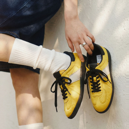 2026新款黃色復古軟刃薄平底透氣經典德訓鞋運動休閒女板鞋子