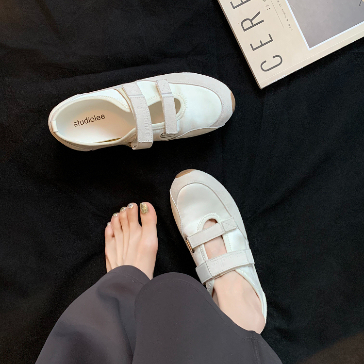 雙魔術貼軟底軟面芭蕾單鞋瑪麗珍運動風休閒鞋女