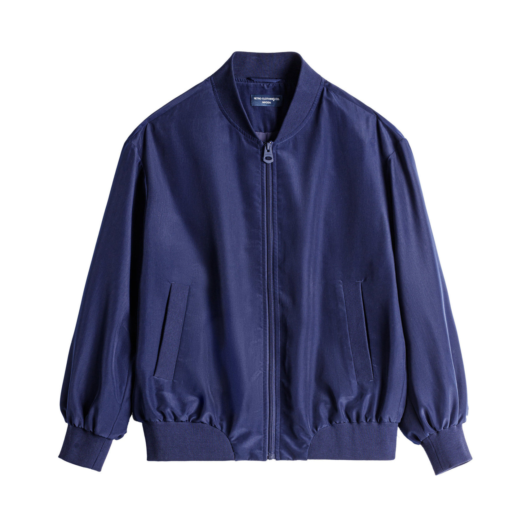 深藍色美式復古輕薄款飛行員夾克棒球立領休閒工裝外套女士春