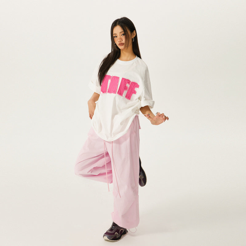 美式復古字母街頭中性風短袖T恤女夏季寬鬆上衣