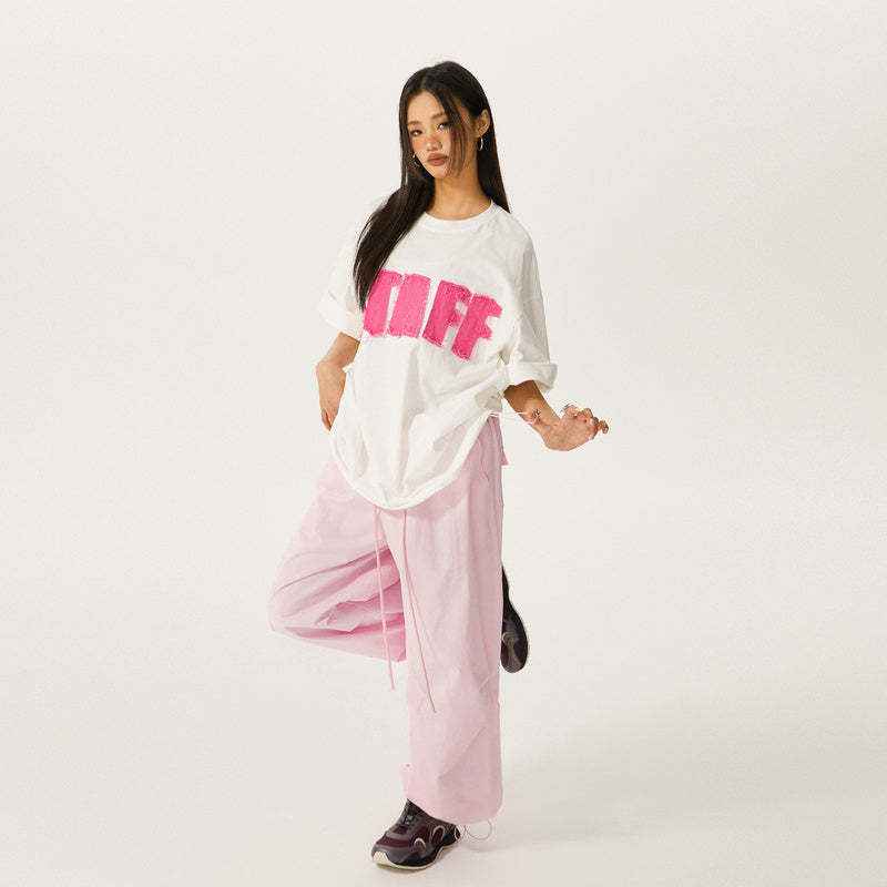 美式復古字母街頭中性風短袖T恤女夏季寬鬆上衣