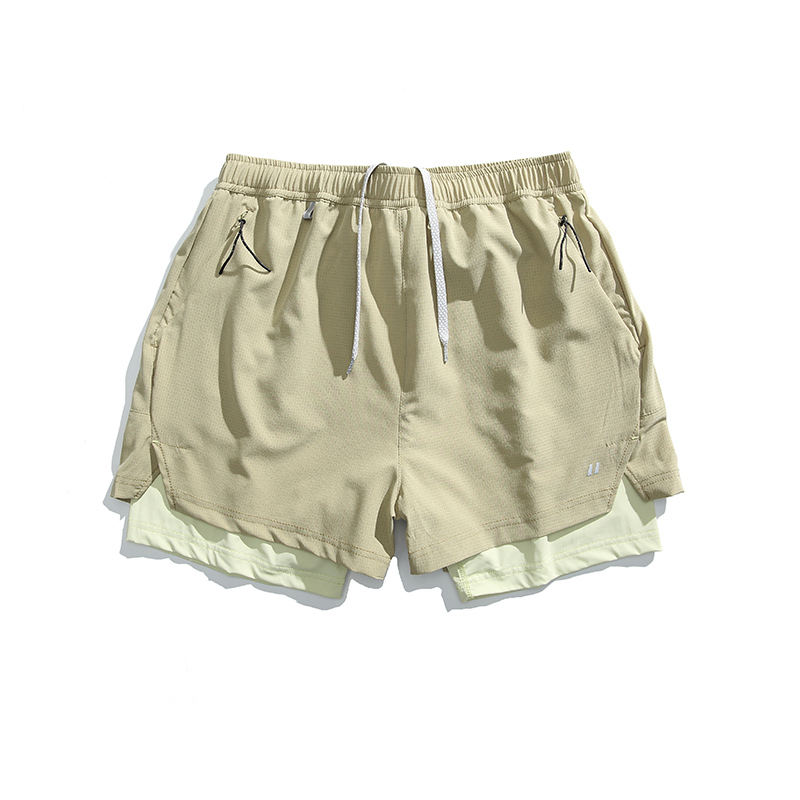 夏季戶外拼色假兩件短褲女寬鬆運動跑步速幹直筒五分休閒褲