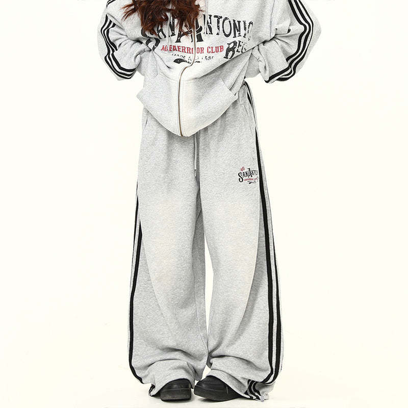 美式復古字母拉鍊衛衣外套男女秋季百搭運動套裝