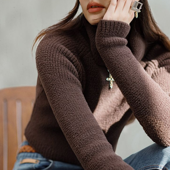 馬登女裝 仿羊羔絨高領衫保暖抗寒毛衣長袖磨毛內搭打底厚針織衫秋冬女