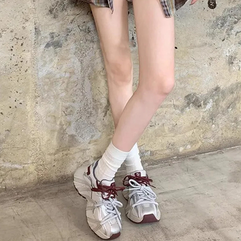 春秋復古鴛鴦帶厚底系帶休閒運動鞋老爹鞋女