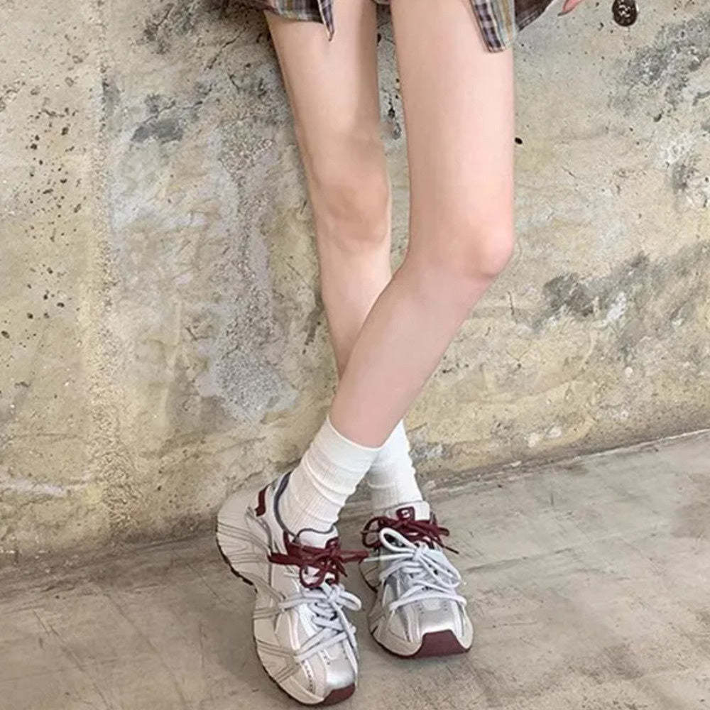 春秋復古鴛鴦帶厚底系帶休閒運動鞋老爹鞋女