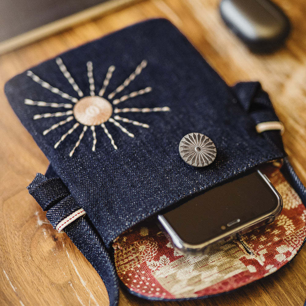 美式復古刺繡丹寧斜挎包印第安民族風牛仔布手機包女