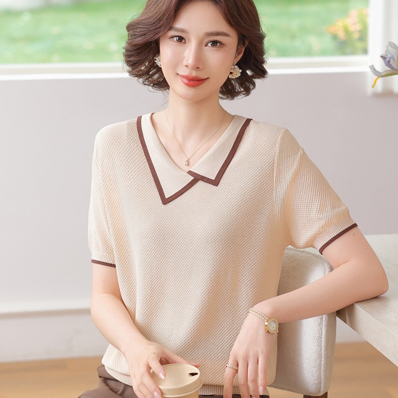洋氣冰絲短袖T恤中年女裝夏裝2026新款薄小衫中老年夏季上衣