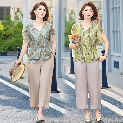 2026新款洋氣上衣中老年夏季减齡小衣服兩件套