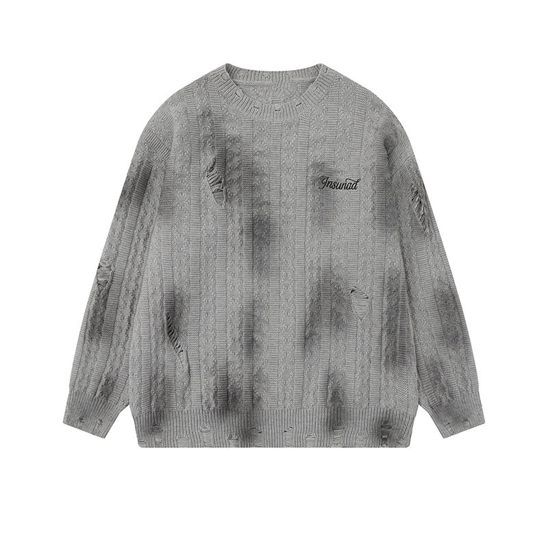 美式復古噴繪紮染毛衣女秋冬新款慵懶風套頭寬鬆針織衫