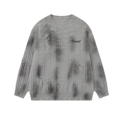 美式復古噴繪紮染毛衣女秋冬新款慵懶風套頭寬鬆針織衫