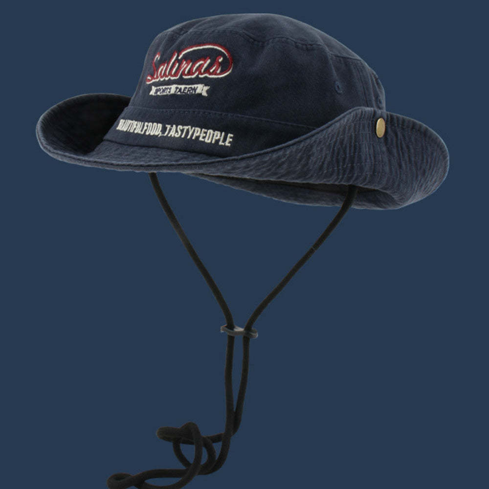 美式阿美哢嘰日系工裝系帶漁夫帽子女戶外登山帽防曬西部牛仔帽