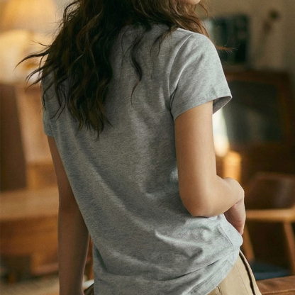 黑白灰純色新疆棉V領正肩短袖T恤修身顯瘦針織內搭天絲上衣女