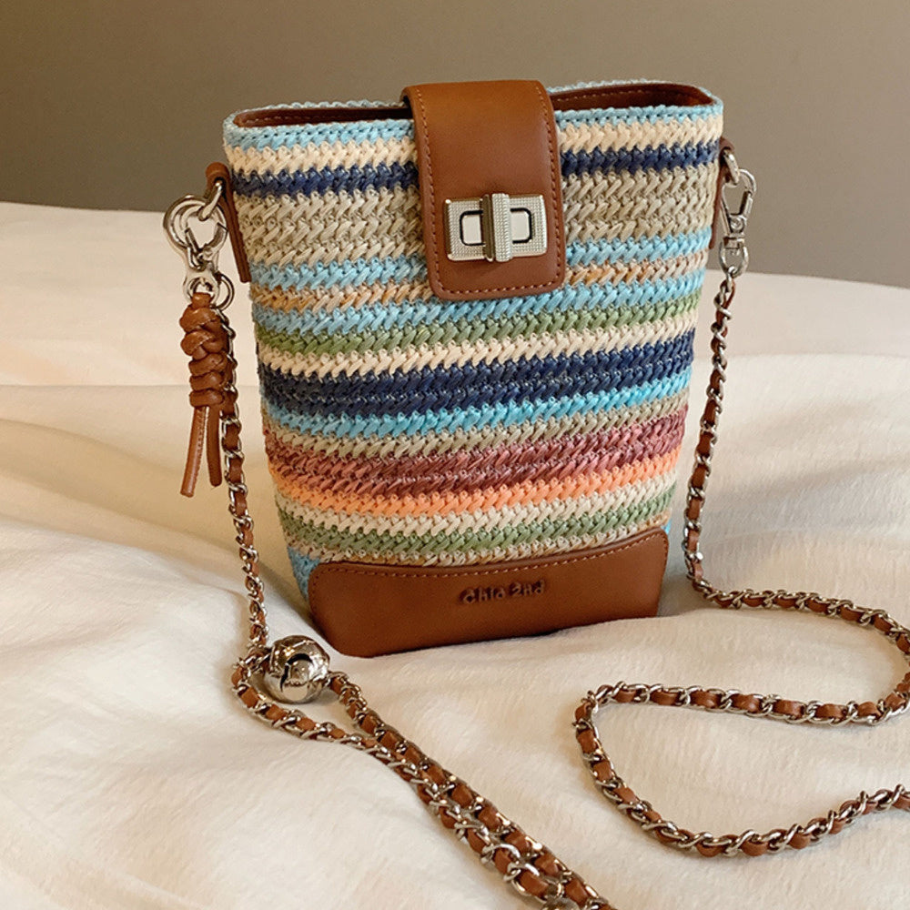 彩虹橋水桶包包女式2025新款春夏小包編織單肩斜挎包
