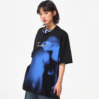 美式街頭小眾設計感印花潮牌短袖T恤女夏季寬鬆百搭tee