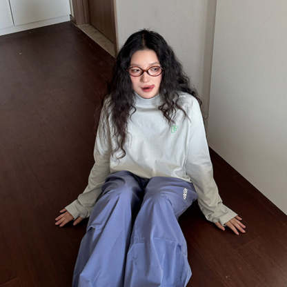 2025春季韓版拼色字母印花長袖t恤寬鬆休閒女打底衫上衣