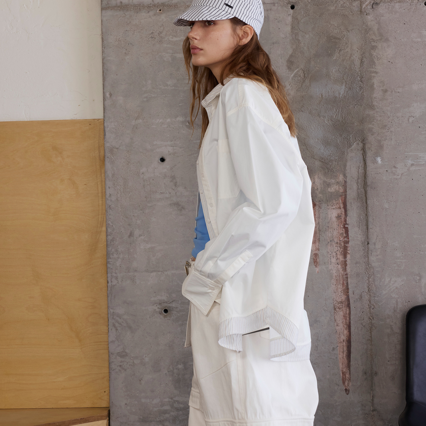 日系復古撞色條紋拼接假兩件襯衫女秋季休閒百搭襯衣外套