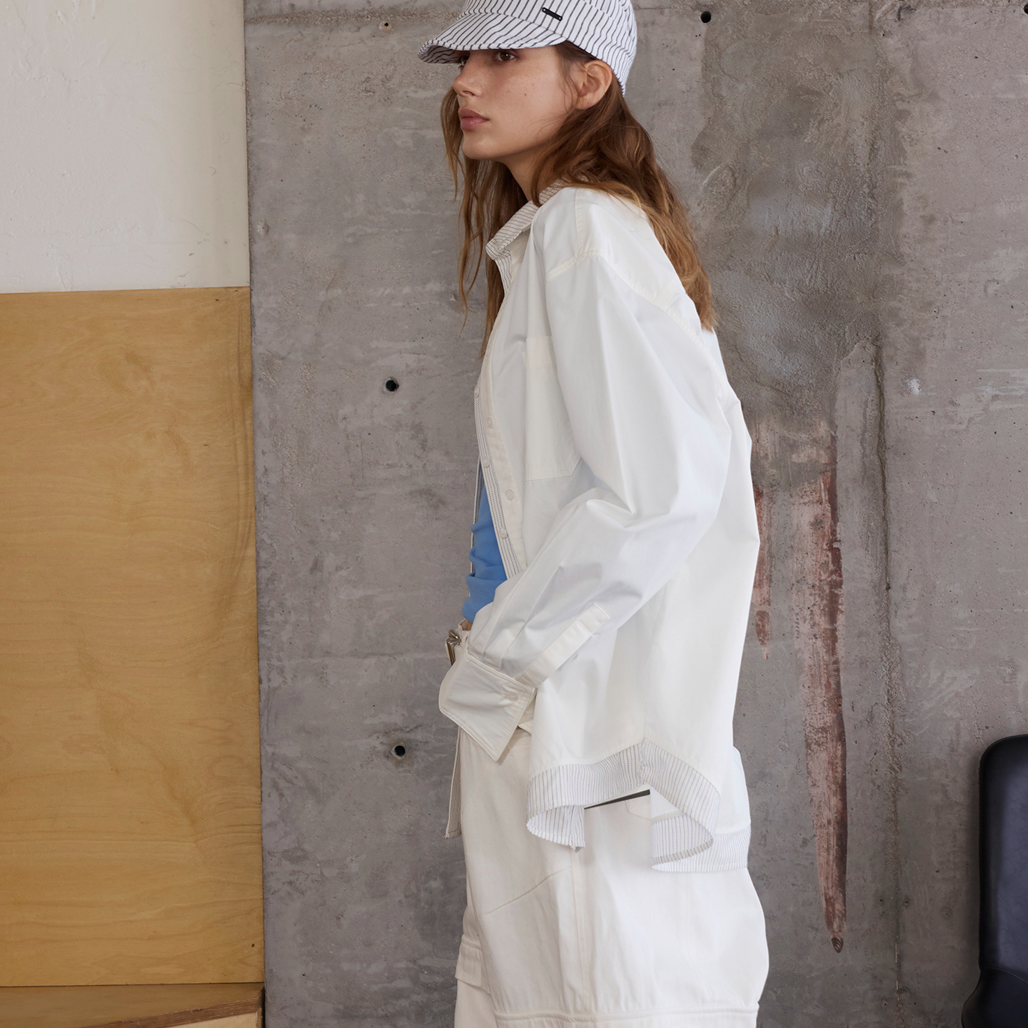 日系復古撞色條紋拼接假兩件襯衫女秋季休閒百搭襯衣外套